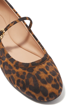 Carla Leopard Print Suede Ribbon Strap Ballerinas