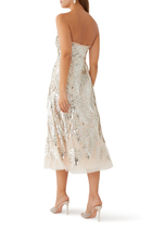 Feather Sequin Strapless Ballerina Dress