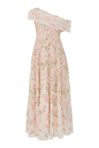 Everett Bloom One-Shoulder Ankle Gown