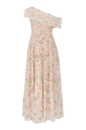 Everett Bloom One-Shoulder Ankle Gown