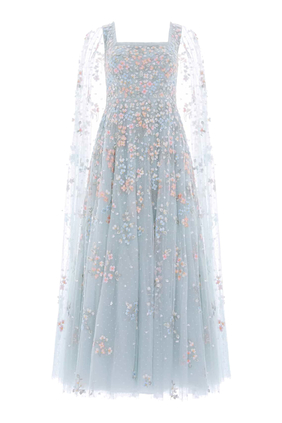 Versailles Ditsy Cape Sleeves Ankle Gown