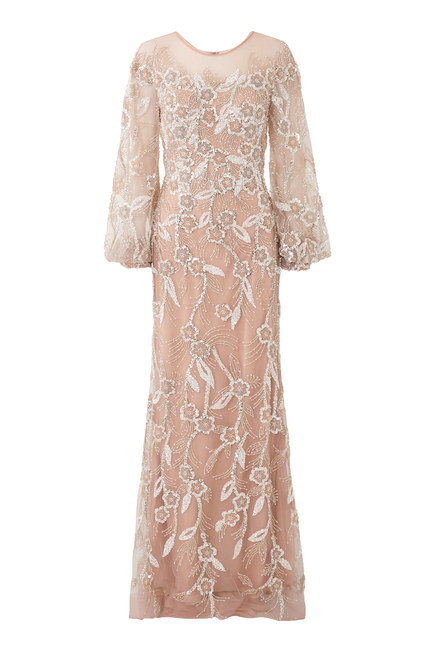 Puff Sleeves Beaded Gown