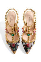 Rockstud 100 Pumps in Jacquard Après L’Hiver fabric with Crystals
