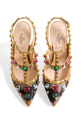 Rockstud 100 Pumps in Jacquard Après L’Hiver fabric with Crystals