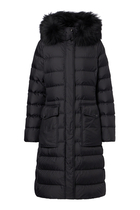  Khloesse Hooded Shearling-Trim Long Down Jacket