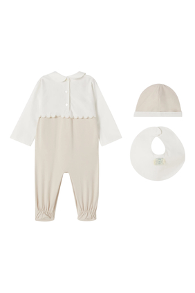 Kids Cotton Bodysuit, Bib and Hat Set 