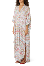 Long Kaftan with 3D Zigzag Lamé and Batwing Sleeves