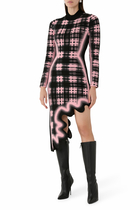 Dobby Long Sleeve Wavy Plaid Dress