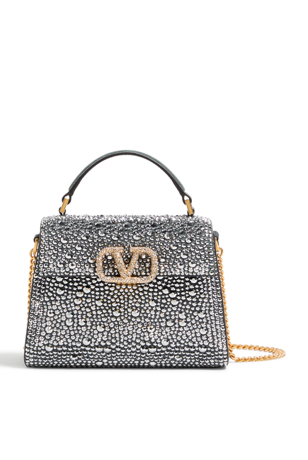 Rhinestones and Jewel Logo Mini VSling Handbag