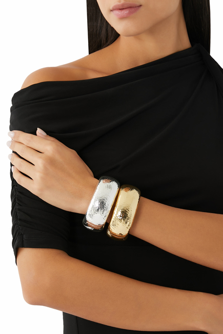 Domed Large Bangle , Silver Plated Brass