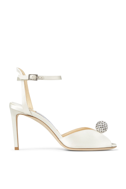 Sacora 85 Satin Sandals with Crystal-Embellished Sphere