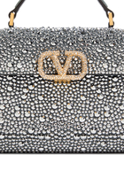 Rhinestones and Jewel Logo Mini VSling Handbag