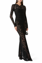 Long Sleeves V-Neck Shirred Front Fishtail Gown