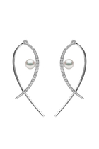 Sleek Earrings, 18k White Gold with Diamond & Pearl