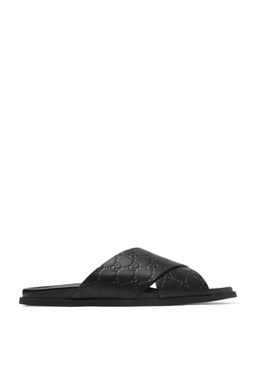 Criss-Cross Leather Slides
