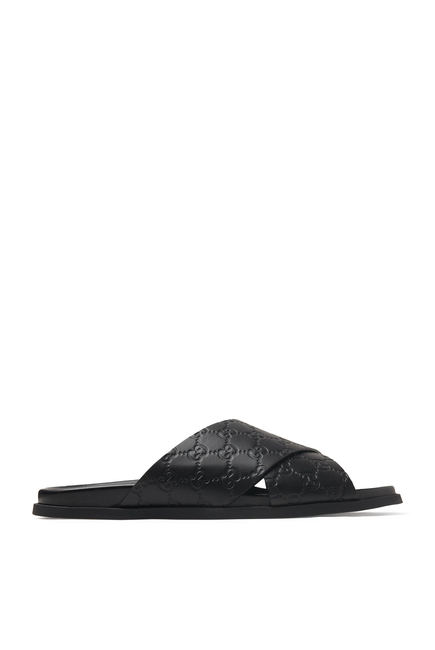 Criss-Cross Leather Slides