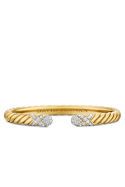 Sculpted Cable X Cuff Bracelet, 18k Yellow Gold & Diamonds