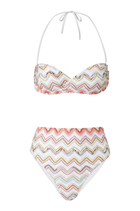 Bikini with High-Waisted Bottoms and Zig Zag Lamé 3D 