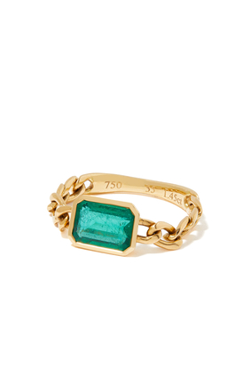 Vintage Thick Chain, 18k Yellow Gold & Emerald