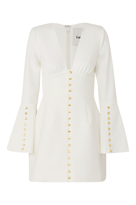Lara Fluted Sleeves Micro Shell Button Mini Dress