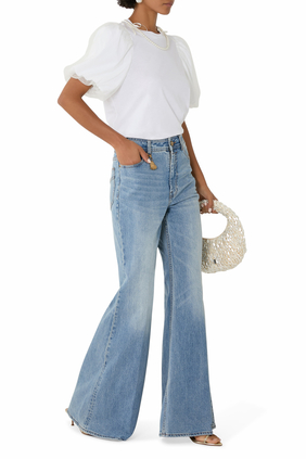 Tulle Overlay Puff Sleeve T-Shirt