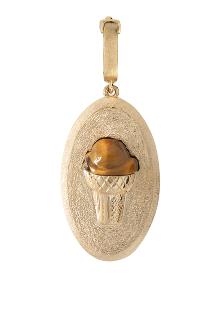 'Ice Cream Cone' Charm, 18k Yellow Gold & Tiger Eye Stone