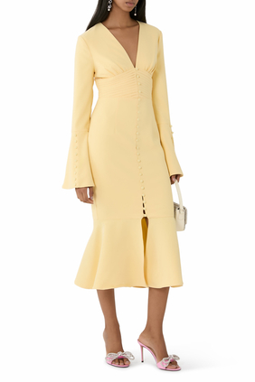 Salma Fluted Sleeves Longline Fishtail Midi Dress