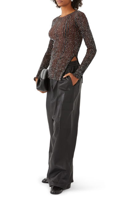 Partialized Knit Sequinned Long Sleeve Sweater