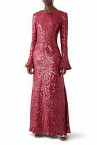 Sequin Flare Sleeve Boatneck Gown