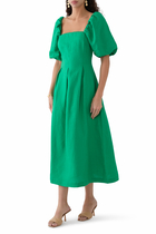 Puff Sleeve Linen Demi Midi Dress