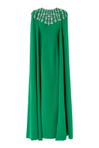 Embellished Cape-Sleeve Gown