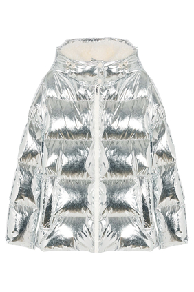 Hooded Down Jacket in Shiny Laminated Nylon