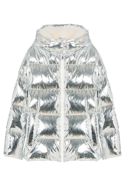 Hooded Down Jacket in Shiny Laminated Nylon