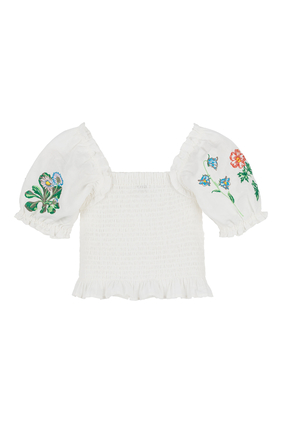 Kids Flower Embroidered Short Sleeve Top