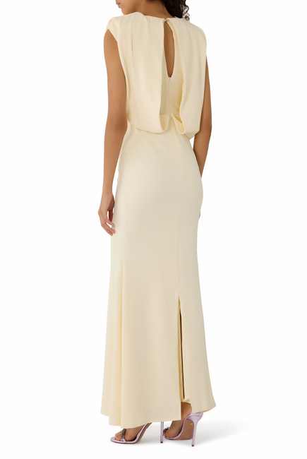 High-Neck Maxi Dress with Draping Detail