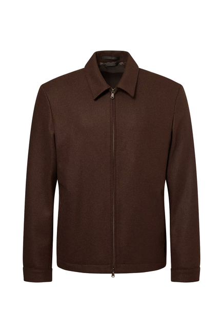 Boiled Pointed-Collar Wool Harrington Jacket