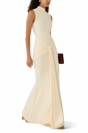 Graziana High-Neck Gathered Draped Maxi Dress