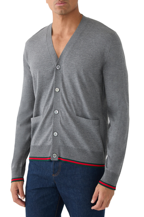 Wool Knit Cardigan with Web