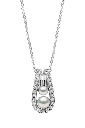 Sleek Pendant, 18K White Gold with Akoya Pearl & Diamonds