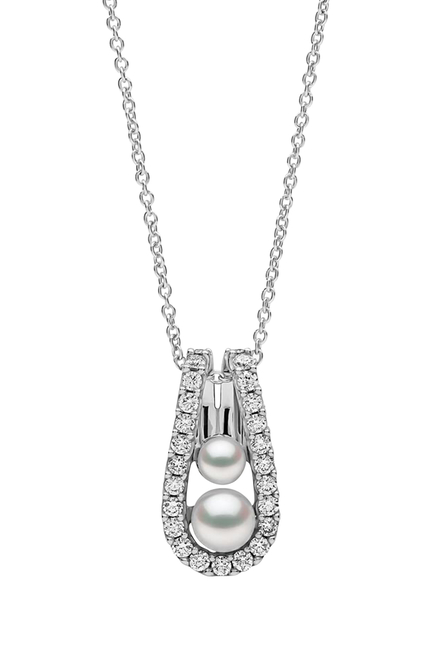 Sleek Pendant, 18K White Gold with Akoya Pearl & Diamonds