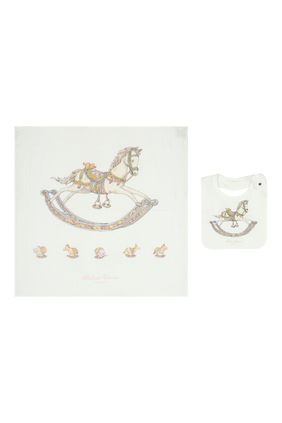 Kids Rocking Horse Carre & Satin Bib Set