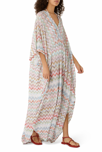 Long Kaftan with 3D Zigzag Lamé and Batwing Sleeves