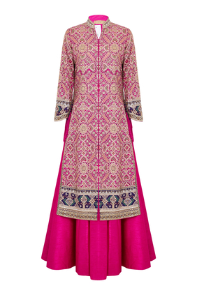  Fuchsia Patola Jacket & Skirt Set