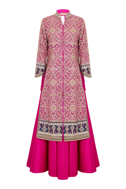  Fuchsia Patola Jacket & Skirt Set