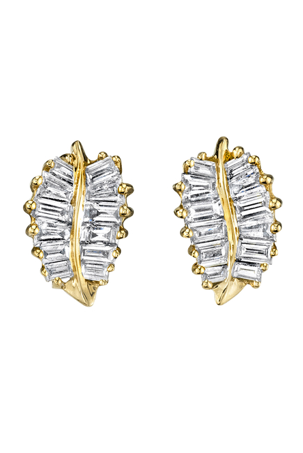 Small Palm Leaf Studs, 18k Yellow Gold & Diamonds