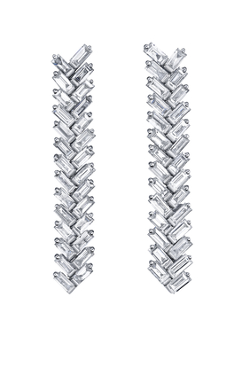 Short Baguette Diamond Zipper Earrings, 18k White Gold & Diamonds