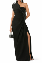  Draped Ruffle Gown 