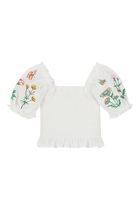 Kids Flower Embroidered Short Sleeve Top