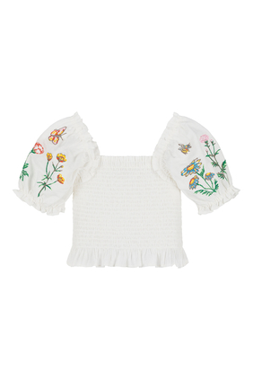 Kids Flower Embroidered Short Sleeve Top
