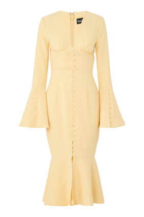 Salma Fluted Sleeves Longline Fishtail Midi Dress